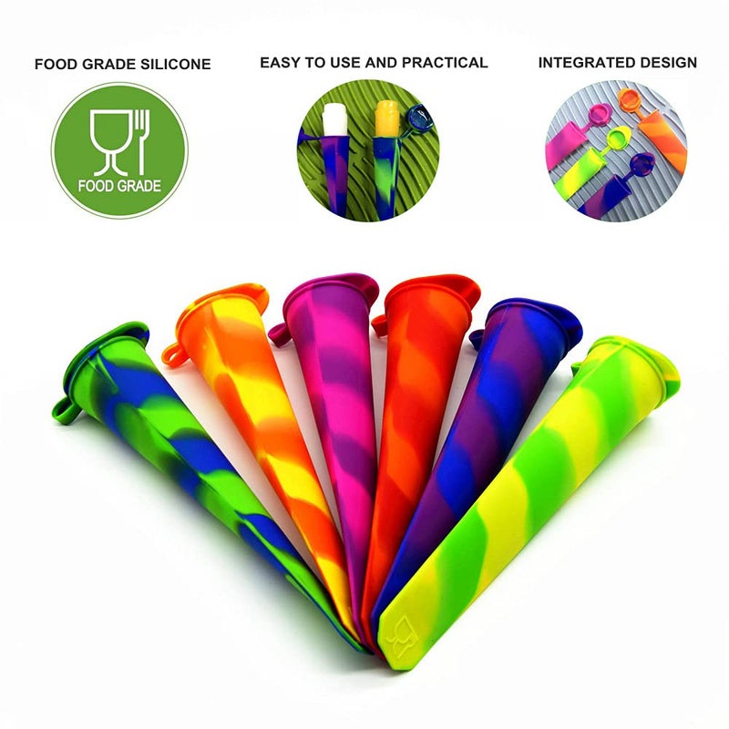 Helpcook Popsicle Molds,6 Pack Silicone Ice Pop Molds,Drip Free Popsicles Molds for Kids,Easy Release Ice Cream Maker Reusable DIY Pop Molds,BPA Free Freezer Tubes with Lids - Image 2